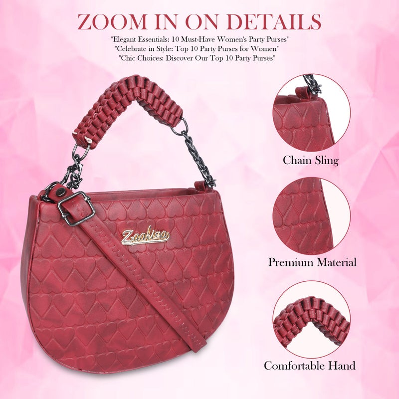 Osman Stylish Mahroon Heart Design Sling Bag for Girls - Image 3